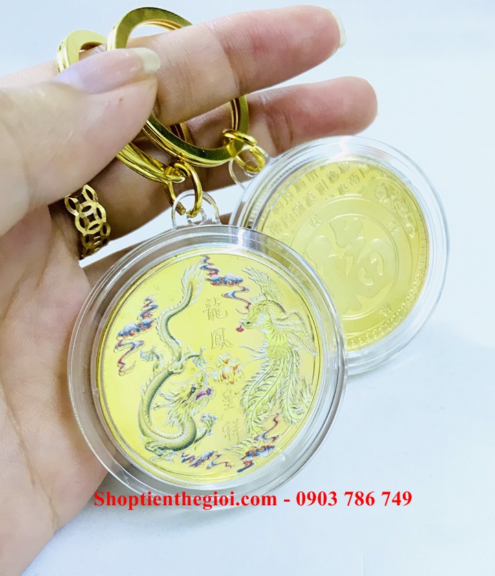 Móc Khóa Xu Long Phụng In Màu - SP005160 